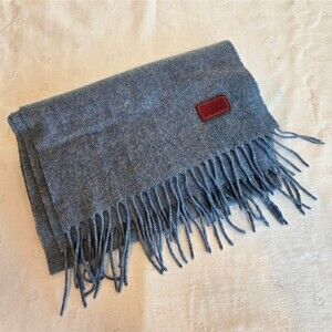 Coach Blue 100% Cashmere Fringe Scarf with Leather Logo Patch